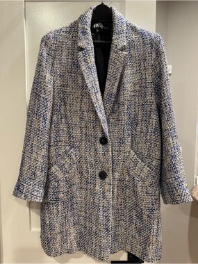 Zara Blue and Beige Tweed Coat